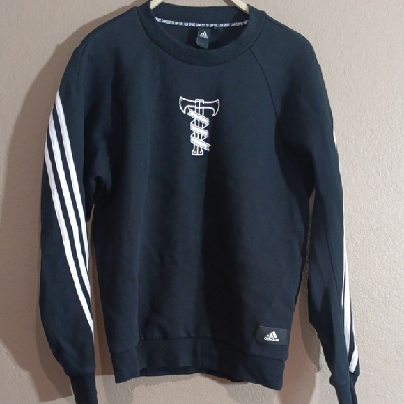 adidas Other - adidas Black Crewneck Sweatshirt with White Sleeve Stripes